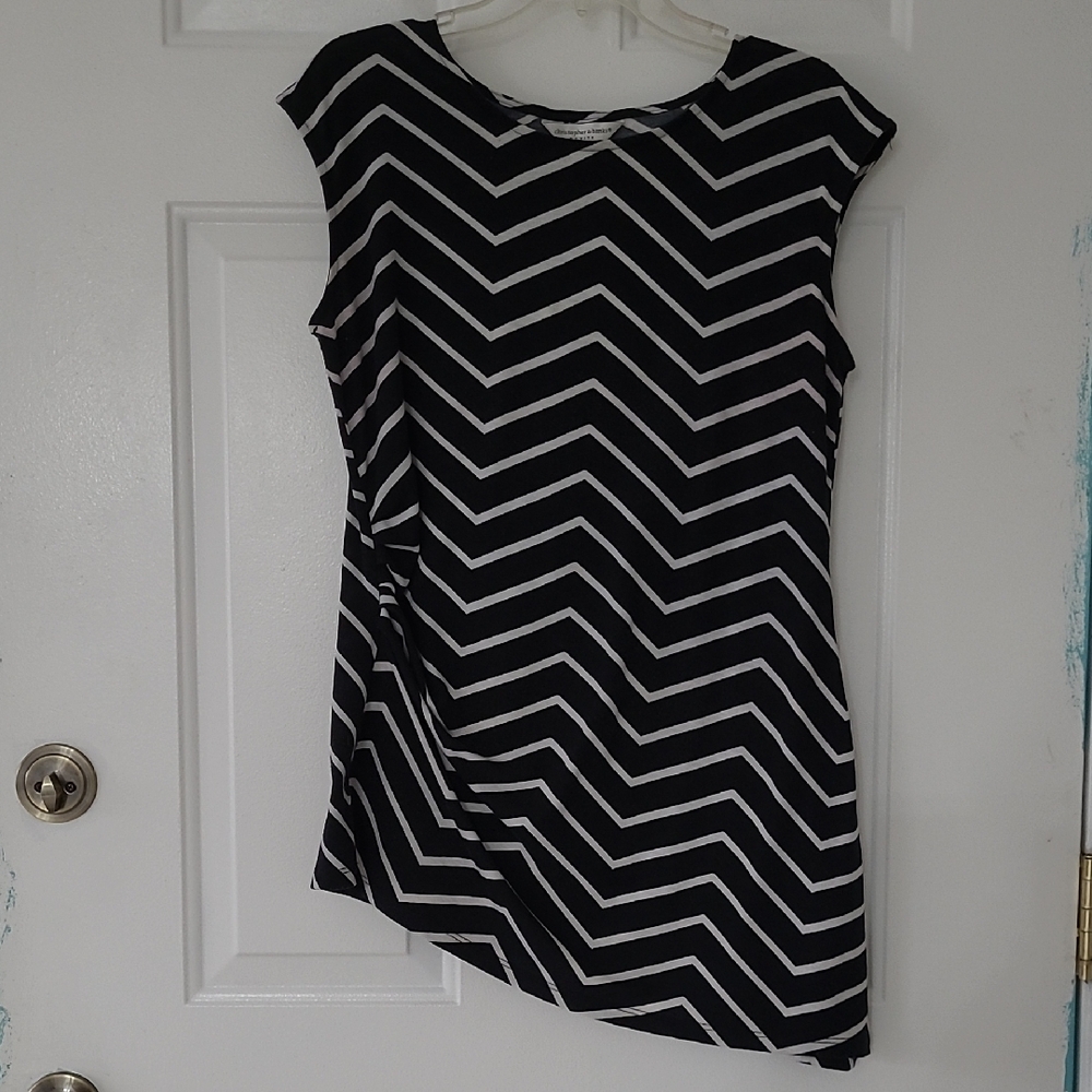 Asymmetrical Black and White Chevron Top by Christopher & Banks